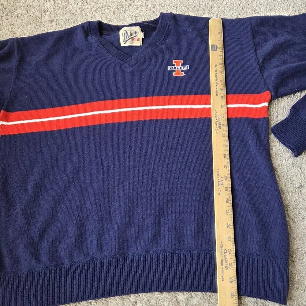 VINTAGE Fighting Illini Sweater Mens 2XL Dehen Blue V Neck Acrylic Long Sleeve